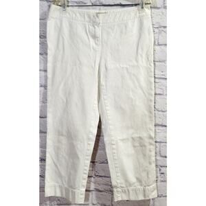 CAbi White Flat Front Ankle Length Jeans 8 Lightweight Soft Pockets Stretch